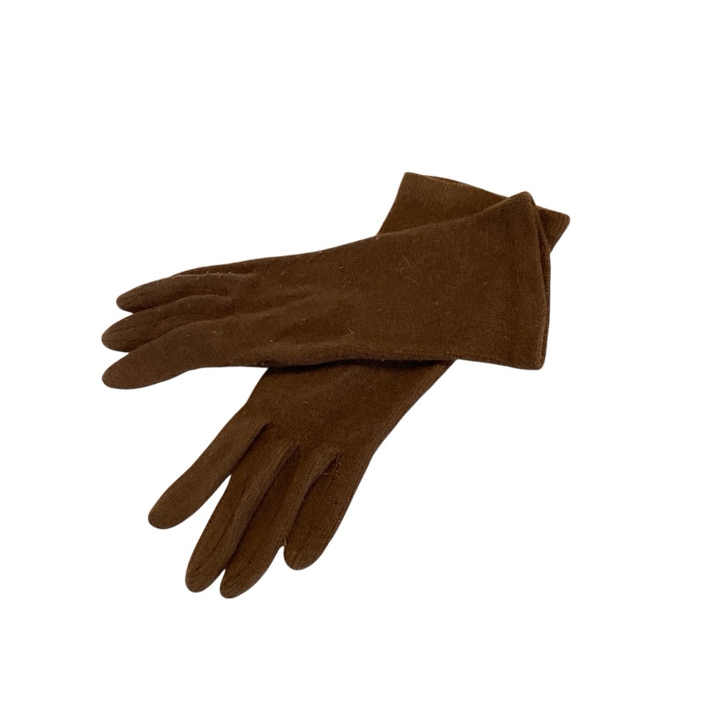 Vintage Ladies Brown Soft Knit Long Gloves MEDIUM